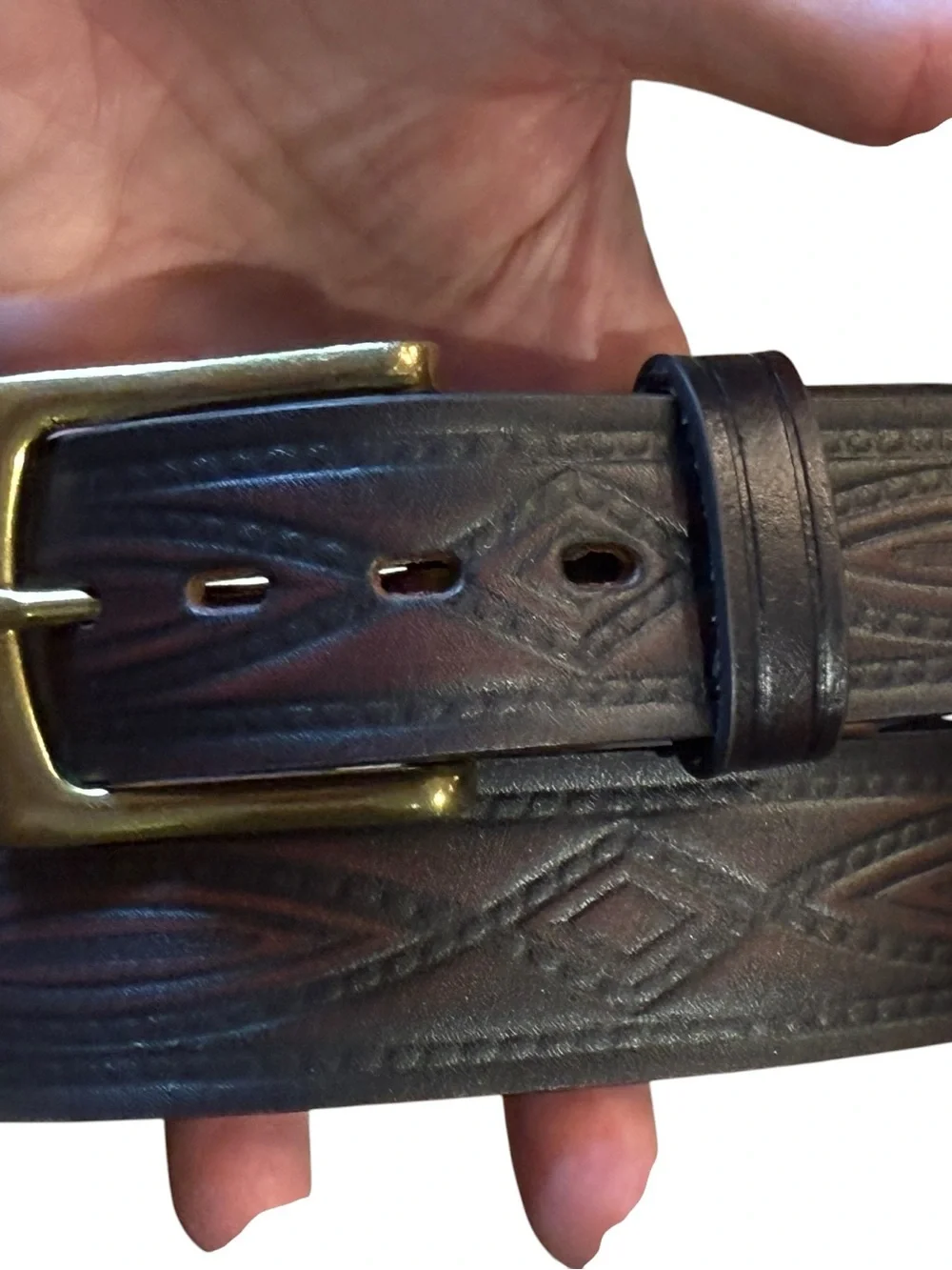 Wrangler Men’s Size 40 Tooled Dark Brown Leather Belt with Brass Buckle